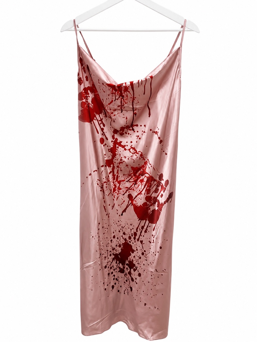 Blush Pink Slip Midi Dress with Dark Red Abstract Print